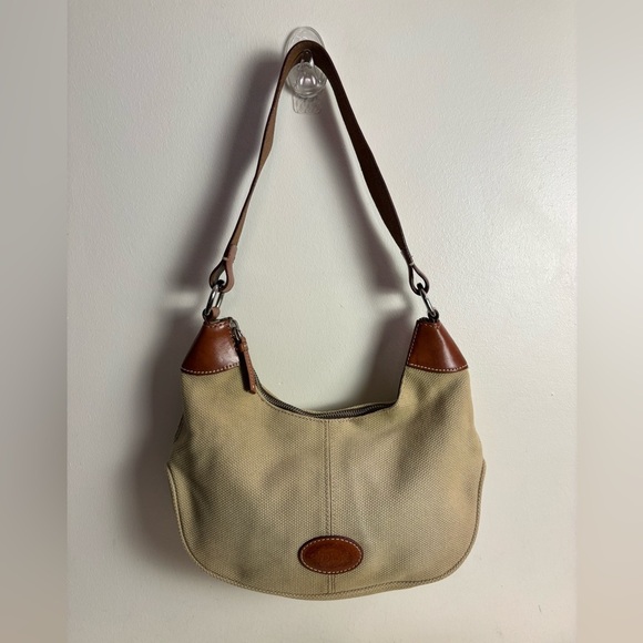 Dooney & Bourke Tan Canvas Hobo Bag with Leather Trim